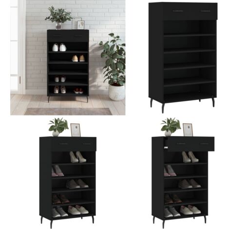 Zapatero madera de ingeniería negro 60x35x105 cm - Armario de zapatos - Almacenamiento de calzado