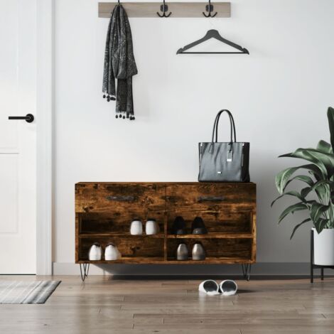 Zapatero madera de ingeniería roble ahumado 102x35x55 cm