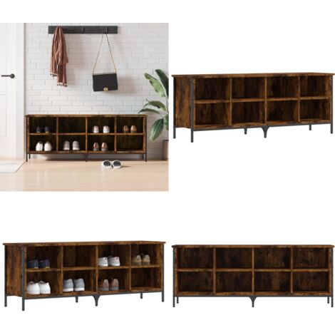 Zapatero madera de ingeniería roble ahumado 131x35x50 cm - Mueble para zapatos - Almacenamiento de zapatos