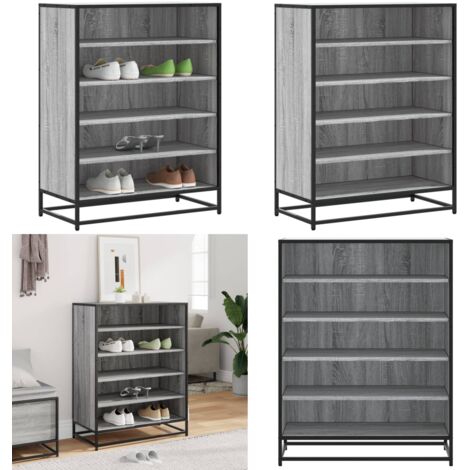 Zapatero madera de ingeniería y metal gris Sonoma 75x38x97,5 cm - Zapatero gris - Zapatero de ingeniería