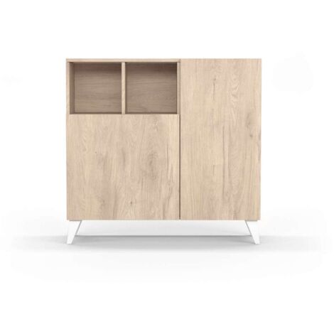 Zapatero modelo 510, acabado roble claro, patas blanco, 90x90x26 (alto x ancho x fondo)