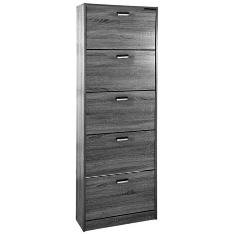 Zapatero moderno gris con 5 solapas estrechas 63 x 24 x 180 cm