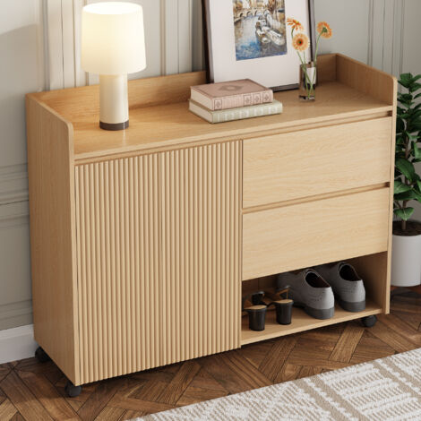 Zapatero Móvil con Cajones y Compartimentos Abiertos, Estantes Ajustables, Ruedas con Freno 110×35×86 cm