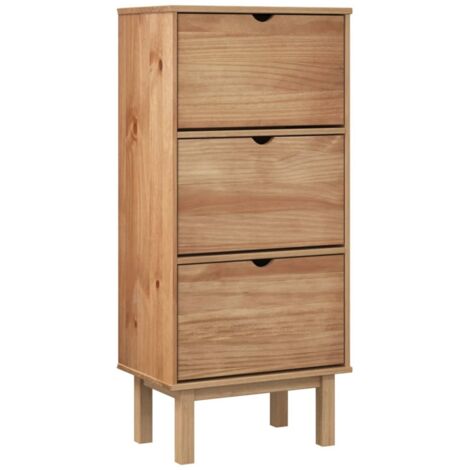 Zapatero mueble de entrada/pasillo/salón con 3 cajones madera maciza de pino marrón 020022034