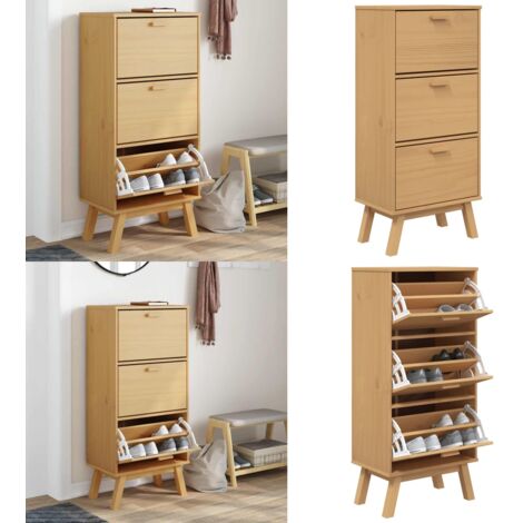 Zapatero OLDEN madera maciza de pino marrón 55x35x120 cm - Mueble de almacenamiento - Madera maciza