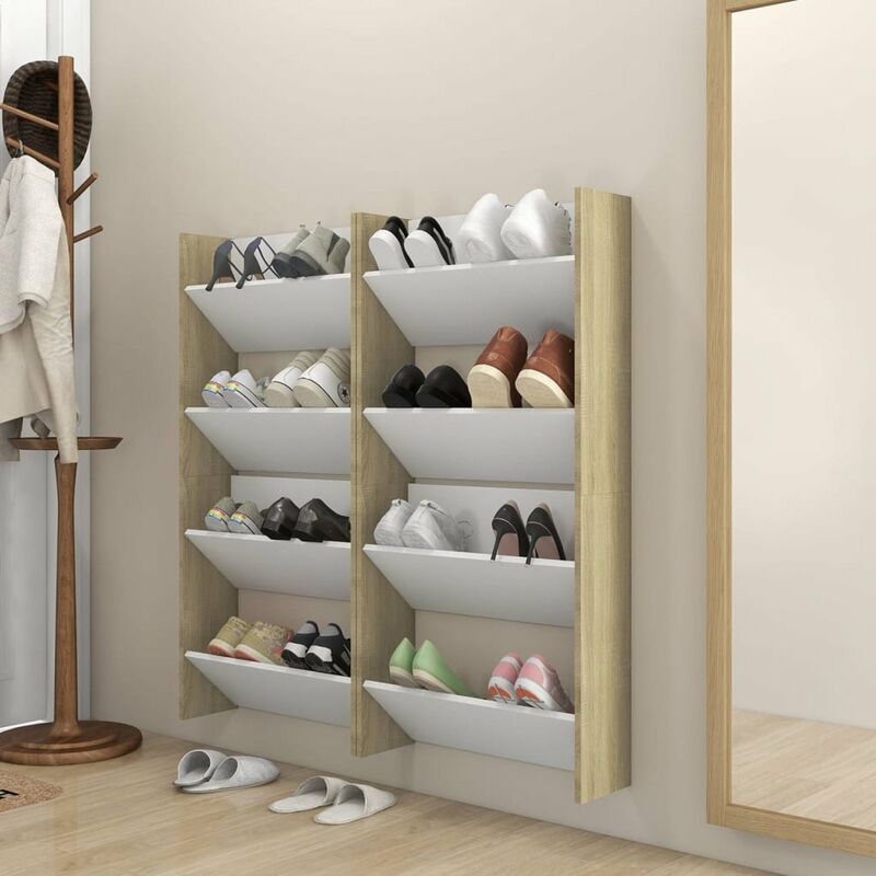 

Zapatero pared 4 uds blanco roble Sonoma aglomerado 60x18x60cm