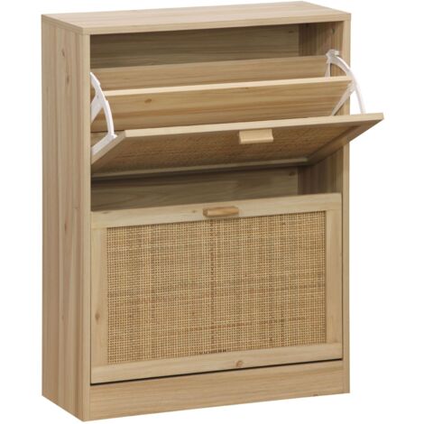 Zapatero Recibidor Diseño Moderno para Organización Melamina y Rattan Color Pino 60x82x24 cm