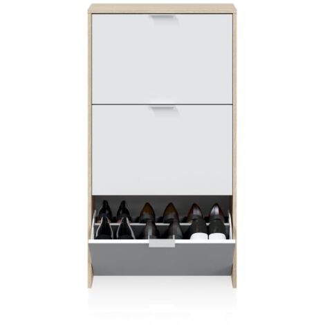 Zapatero Remi de 3 puertas Roble - Blanco (ancho) x 113cm (alto)