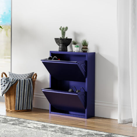 Zapatero Sokndal con 2 puertas 71x50x15 cm metal - Azul noche [en.casa]