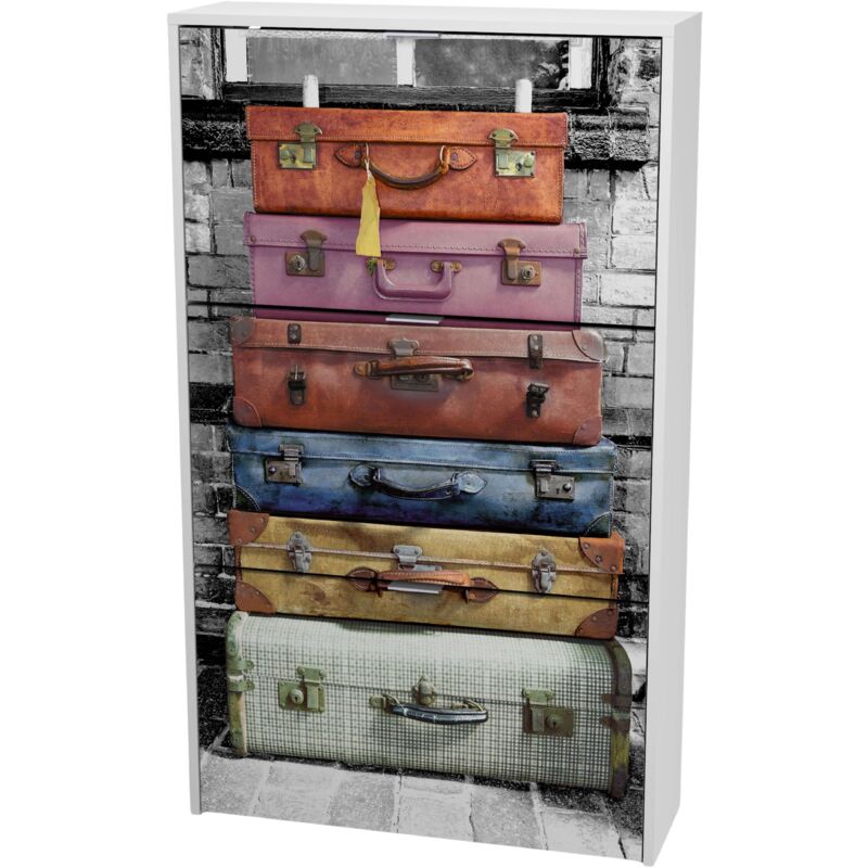 

Zapatero Suitcase 3 Puertas con Impresión Y Color Blanco Pasillo Entrada Estilo Moderno 117x60x24 Cm