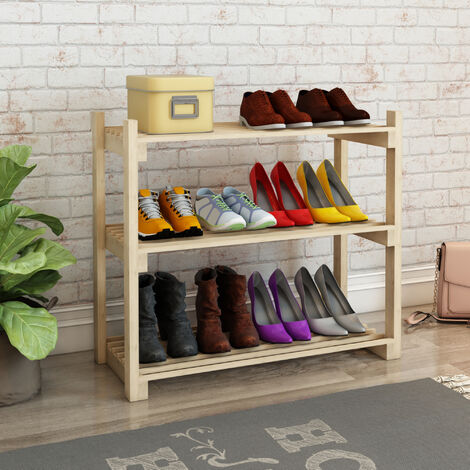Zapatero 'Them' de 3 niveles madera de pino 60 x 68 x 30 cm - Natural [en.casa]