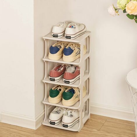 Zapatero, Torre de zapatos estrecha, Zapatero que ahorra espacio Estante de almacenamiento de 4 compartimentos, Almacenamiento de zapatos, Compacto, Gran capacidad (Blanco)