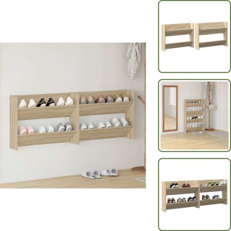 Zapatero - vidaXL Zapateros de pared 2 uds contrachapada roble Sonoma 80x18x60 cm - Armario de pared
