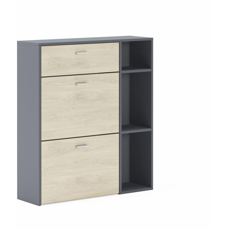 

Zapatero WIND, color estructura Gris Antracita, color Puccini en las 2 puertas basculantes y el cajón, medidas 90x26x101.5cm de altura - MULTICOLOR