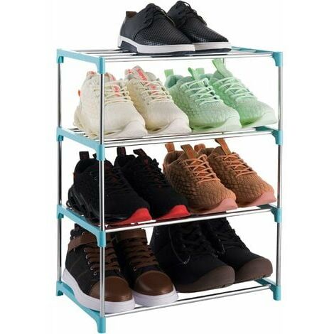 Zapatero Zapatero apilable de 4 niveles, liviano para entrada, pasillo y armario (azul)