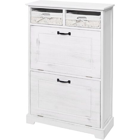 Zapatero zapatero con cestas de almacenamiento en madera maciza aspecto vintage 100x60x24cm blanco 040002449