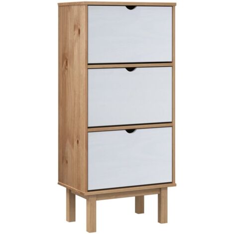 Zapatero zapatero mueble almacenaje entrada recibidor salón y 3 cajones madera pino blanco 020022035
