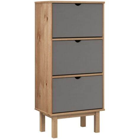 Zapatero zapatero mueble almacenaje entrada recibidor salón y 3 cajones madera pino gris 020022036