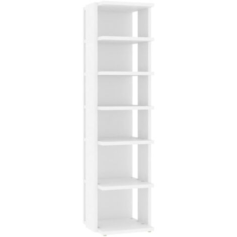 Zapatero zapatero mueble de almacenaje entrada pasillo salón 27,5 x 27 x 102 cm madera contrachapada blanca 020021443