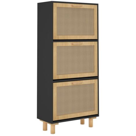 Zapatero zapatero mueble de almacenaje entrada pasillo salón 52 x 25 x 115 cm madera contrachapada/ratán negro 020021975