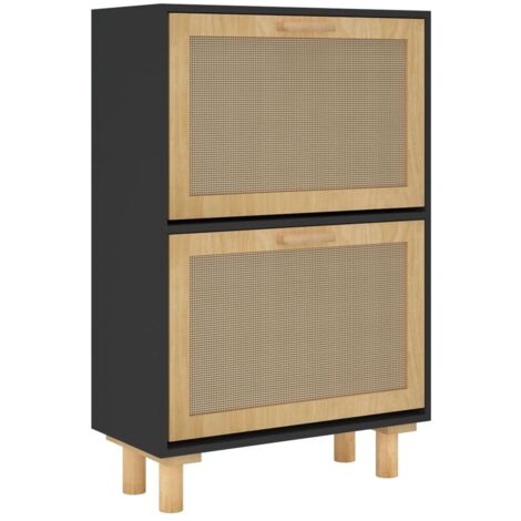 Zapatero zapatero mueble de almacenaje entrada pasillo salón 52 x 25 x 80 cm madera contrachapada/ratán negro 020021977