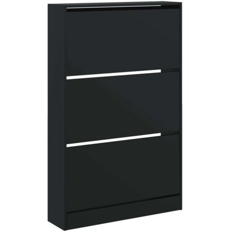 Zapatero zapatero mueble de almacenaje entrada pasillo salón 80x21x1255 cm madera de ingeniería negra 020022019