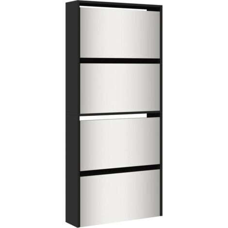 Zapatero zapatero mueble de almacenaje entrada pasillo salón con espejo en 4 niveles x 63 x 17 x 134 cm negro 020021416
