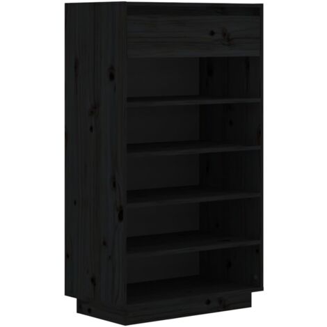 Zapatero zapatero mueble de almacenamiento entrada pasillo salón 60 x 34 x 105 cm madera maciza de pino negro 020021993