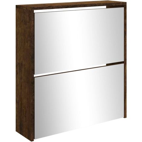 Zapatero zapatero mueble de almacenamiento entrada pasillo salón espejo en 2 niveles x 63 x 17 x 67 cm marrón 020021893