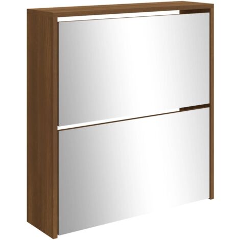 Zapatero zapatero mueble de almacenamiento entrada pasillo salón espejo en 2 niveles x 63 x 17 x 67 cm marrón 020021894