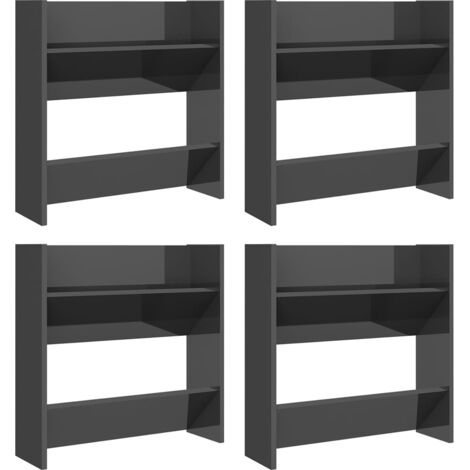 Zapatero zapatero mueble de almacenamiento entrada pasillo salón montado en la pared juego de 4 brillante 60 x 18 x 60 cm gris 020022153