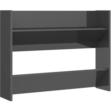 Zapatero zapatero mueble de almacenamiento entrada pasillo salón montado en la pared madera contrachapada brillante gris 020021915