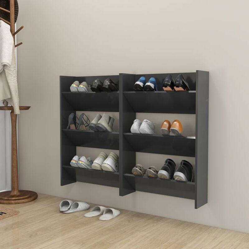 

Zapateros de pared 2 uds aglomerado gris 60x18x90 cm