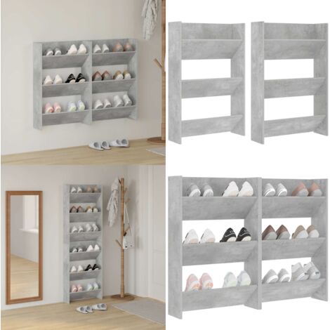 Zapateros de pared 2 uds contrachapada gris hormigón 60x18x90cm - Armario de zapatos - Organizador de zapatos