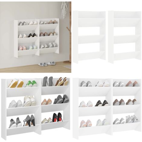 Zapateros de pared 2 uds madera contrachapada blanco 60x18x90cm - Armario de zapatos - Organizador de zapatos