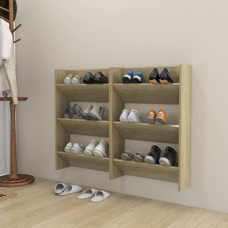 

Zapateros de pared 2uds aglomerado roble Sonoma 60x18x90 cm