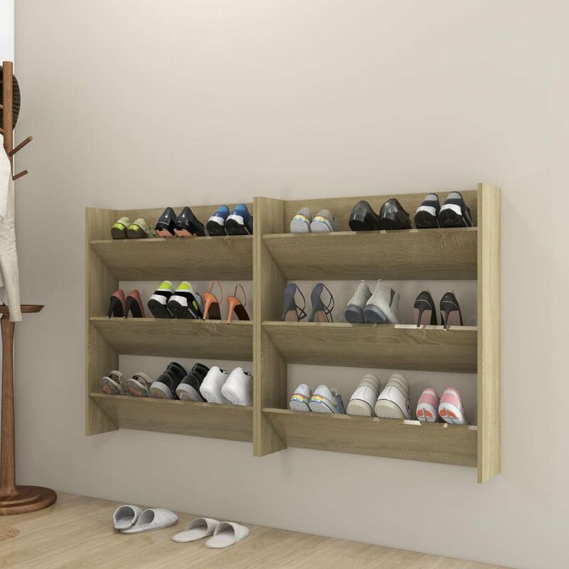 

Zapateros de pared 2uds aglomerado roble Sonoma 80x18x90 cm