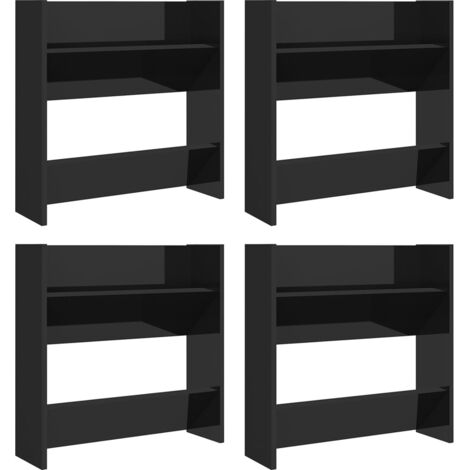 Zapateros zapatero mueble de almacenamiento entrada pasillo salón montado en la pared juego de 4 brillante 60 x 18 x 60 cm negro 020022156