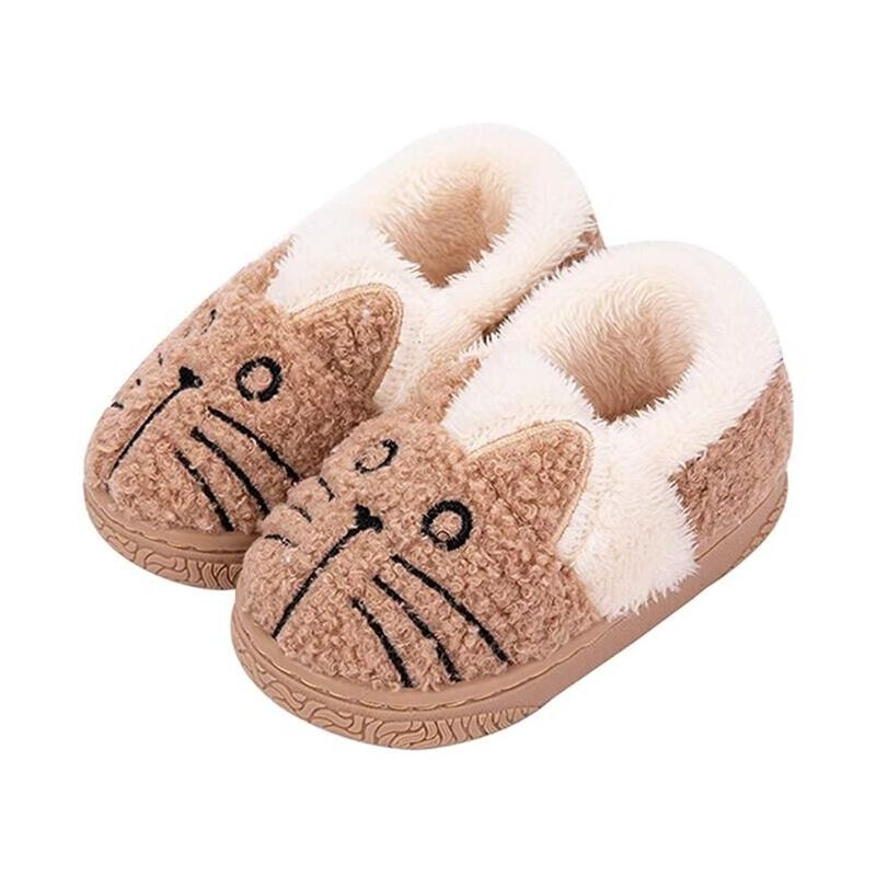 

Zapatillas Zapatillas de felpa para niñas Zapatillas de algodón para niños Zapatillas suaves de gato térmico para niños Caqui-16-17