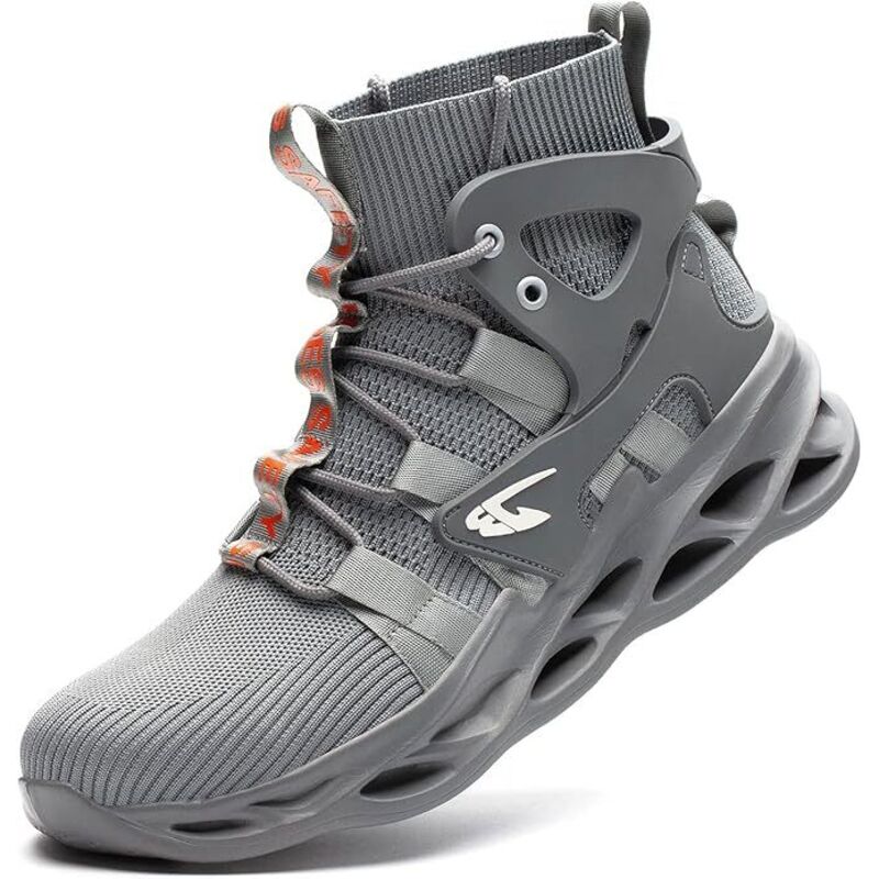 Zapato de seguridad Hombres Mujeres Zapatilla de deporte de seguridad ligera y alta S3 Zapatos de trabajo transpirables Puntera de acero - Gris 41EU