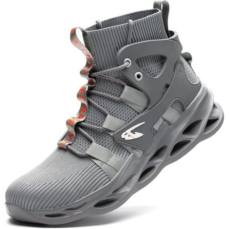 Zapato de Seguridad Hombres Mujeres Zapatilla de Seguridad Ligera y Alta S3 Zapatos de Trabajo Transpirables Puntera de Acero - Gris 37EU 23,5