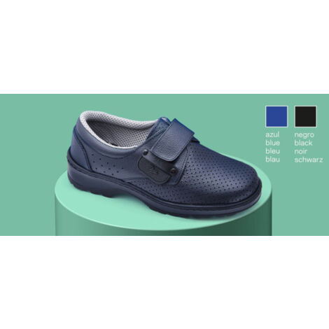 Zapato sanitario de piel de vacuno con forro transpirable y cierre intercambiable DIAN PREMIER 48 Azul
