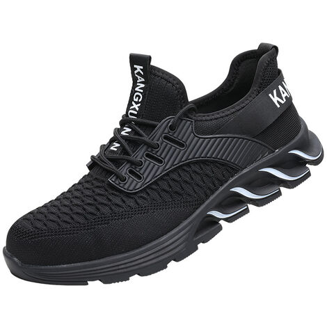 Zapatos de seguridad con punta de acero MINKUROW para hombres y mujeres, zapatos de trabajo indestructibles, zapatos de construcción cómodos y ligeros transpirables, negro 39