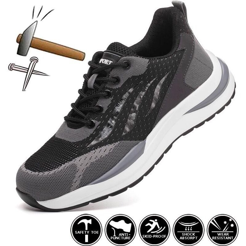 Zapatos de seguridad con puntera de acero para hombre, zapatillas de trabajo ligeras, a prueba de pinchazos, calzado de construcción transpirable, 41
