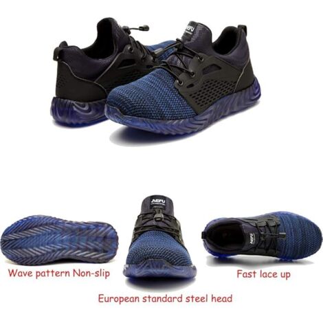 Zapatos de seguridad para hombre y mujer, botas de trabajo, para obras de construcción, industria, zapatillas deportivas, protección, puntera de acero, deportivas, EUR azul 44