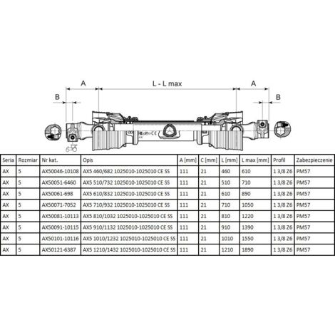 Zapfwelle mit Scherstiftkupplung 620 Nm L=560 AX5SK 1025010-1485037 1.3/8z6x1.3/8z6