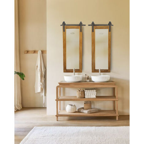 Zara - Miroir mural rectangulaire en bois massif et métal