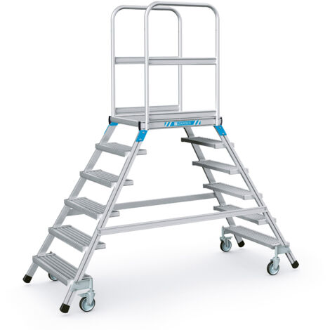 Zarges Podestleiter fahrbar mit 2x6 Stahl-Gitterrost-Stufen