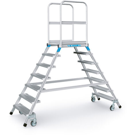 Zarges Podestleiter fahrbar mit 2x7 Leichtmetall-Stufen