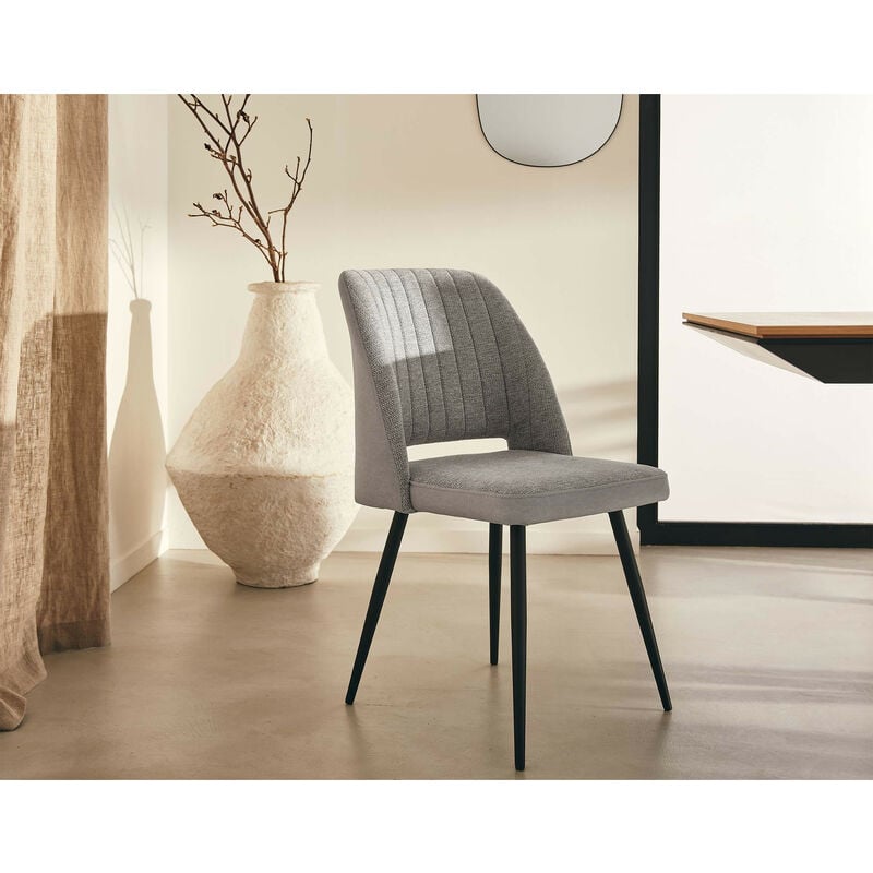 bestmobilier - zarka - lot de deux chaises - en velours et tissu - gris - gris